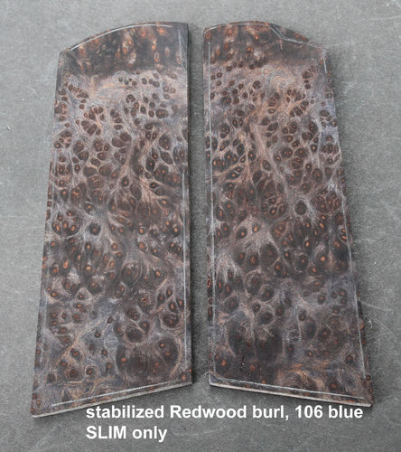 Stabilized Redwood burl 106, blue, SLIM only, $195 base price